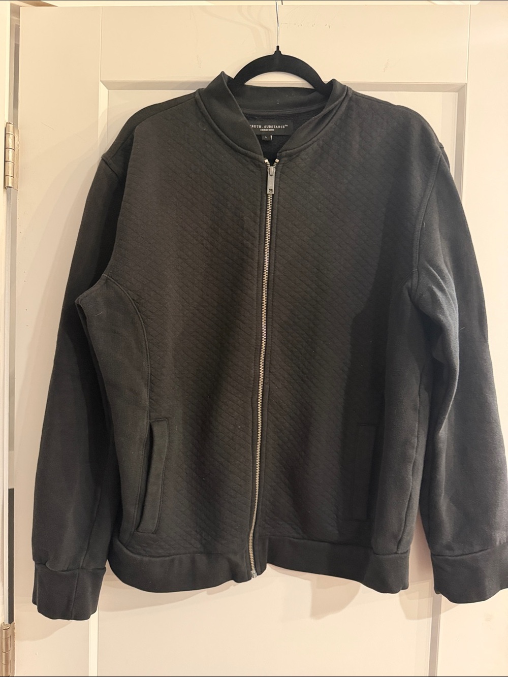 Men's Truth & Substance Black Quilted Zip-Front Sweater Jacket
